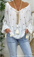 oversized loose blouse 2020 summer shirt bohemian top casual v neck sequin ladies shirt