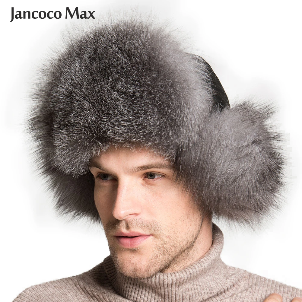 Мужские шапки бомберы из натурального Меха чернобурки толстые теплые зимние с