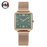 japan quartz movement green dial roman square watches case stanless steel fashion wristwatch ladies rose gold watches for women