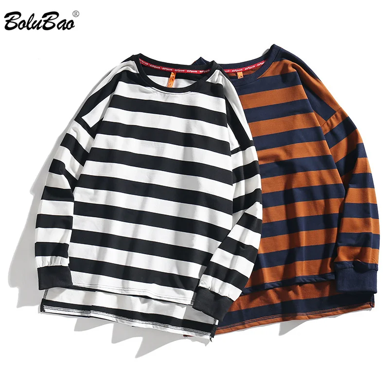 Мужская Повседневная футболка BOLUBAO удобные полосатые футболки с длинным рукавом