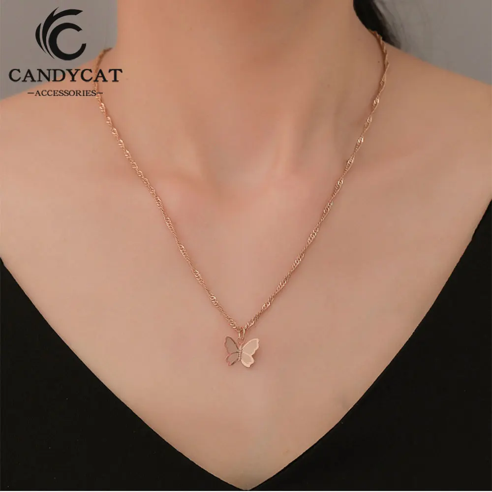 Женское колье с подвеской-бабочкой вечернее ожерелье золотистого цвета на