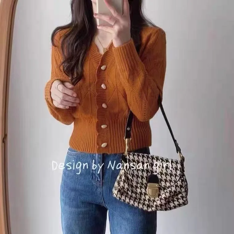 Новинка осенне-зимний теплый свитер cмаз кардиган женский короткий во