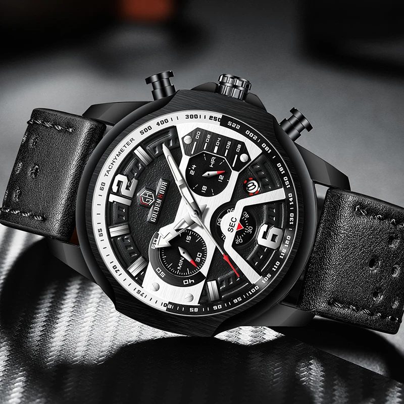 GOLDENHOUR новый стиль мужские кварцевые часы люксовый бренд водонепроницаемые