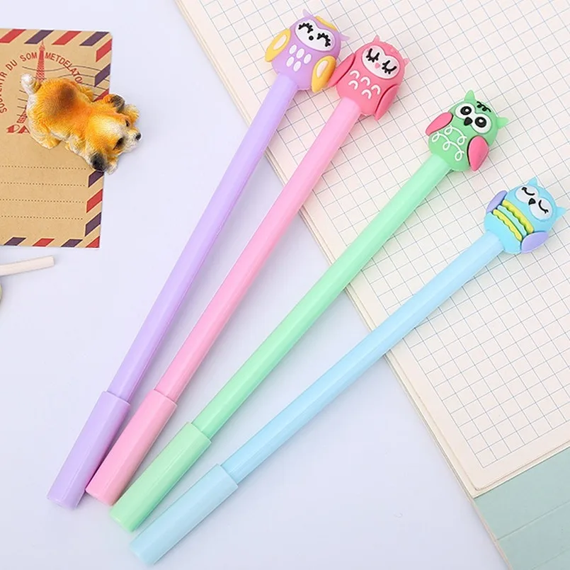 20 PCs Cartoon Owl Gel Pen Creative Student Ball Pen Cute Office Supplies Black Signature Pen Factory Wholesale
