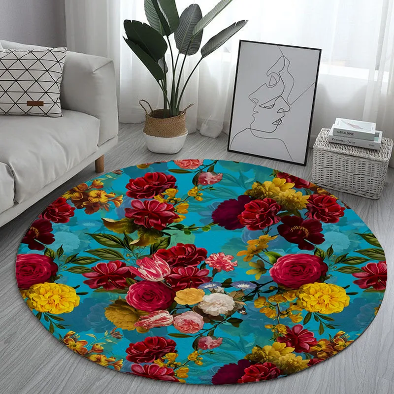 Красивый Детский круглый напольный коврик нескользящий мат с розами
