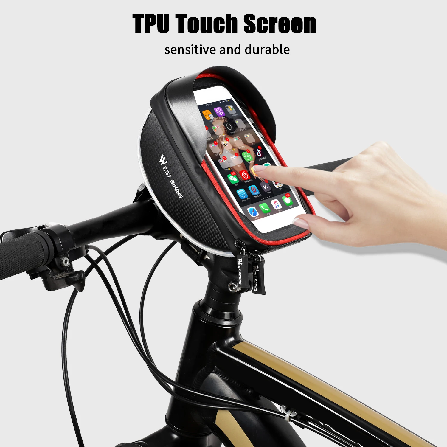 

WEST BIKING MTB Bike Top Tube Handlebar Phone Bag Touchscreen Phone Bag Bicycle Waterproof Bags For 6.0in Phone