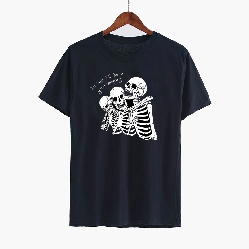 HAHAYULE-JBH в ад я буду хорошая компания три Скелет Графический Футболка Harajuku