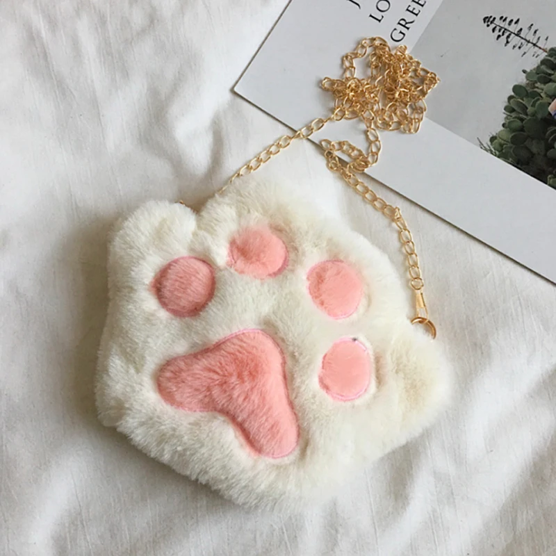 Lovely Children's Soft Plush Coin Purse Baby Boys Accessories Small Messenger Bags Cute Bear Paw Girls Chain Zipper Shoulder Bag