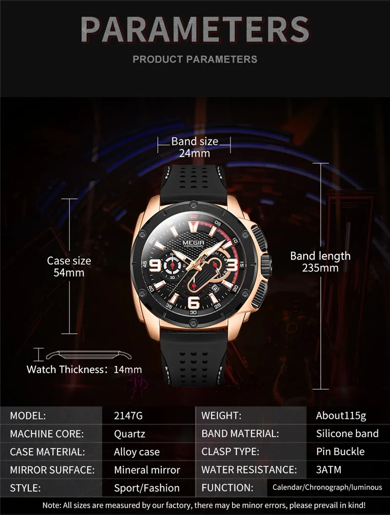 Часы MEGIR мужские наручные водонепроницаемые брендовые Роскошные спортивные