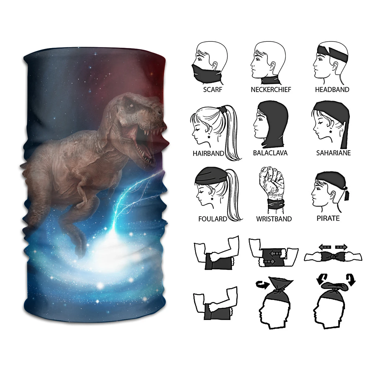 

Dinosaur T Rex Cartoon Face Headwear Bandana Fashion Variety Head Scarf for Dust Scarf Cravat