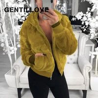 gentillove fluffy fleece jackets 2020 winter hooded cropped coats and jackets faux fur coat warm outwear clothing teddy coats