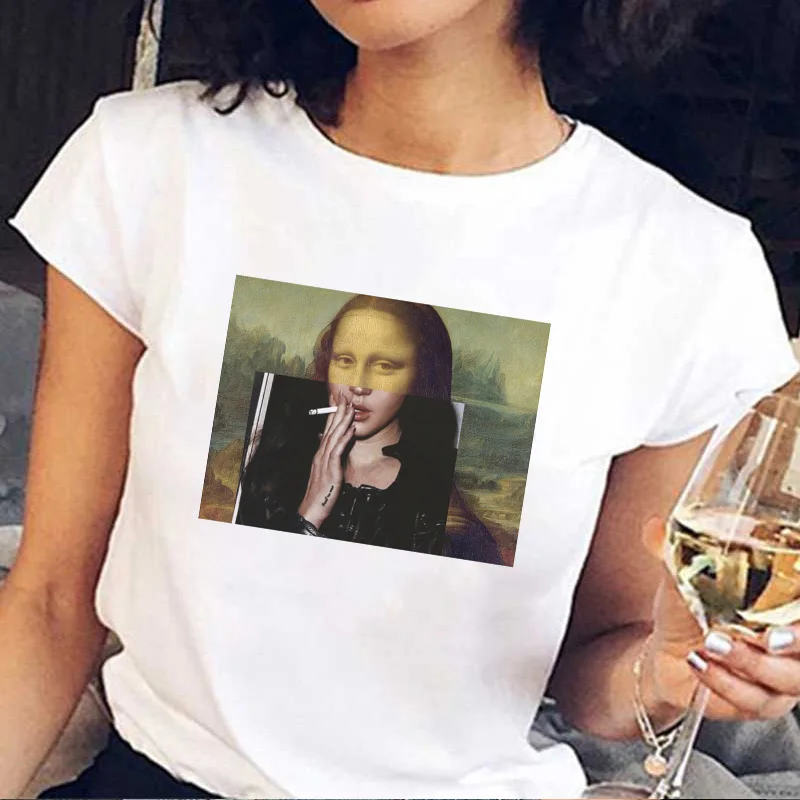 Забавные женские футболки в стиле Харадзюку Mona Lisa Ullzang винтажная Эстетическая
