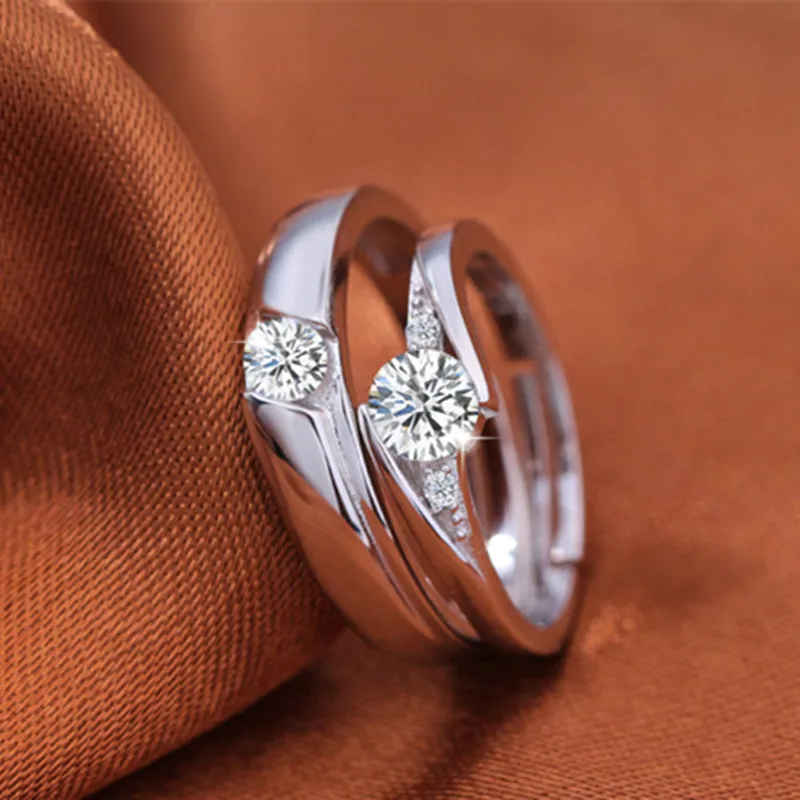 

925 Sterling Silver Couple Ring Zircon Round Creative Ring Opening Adjustable Ring Women Romantic Wedding Jewelry