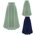 Женская шифоновая юбка, пикантная вечерняя шифоновая длинная юбка с завышенной талией и шнуровкой, хлопковая однотонная повседневная юбка