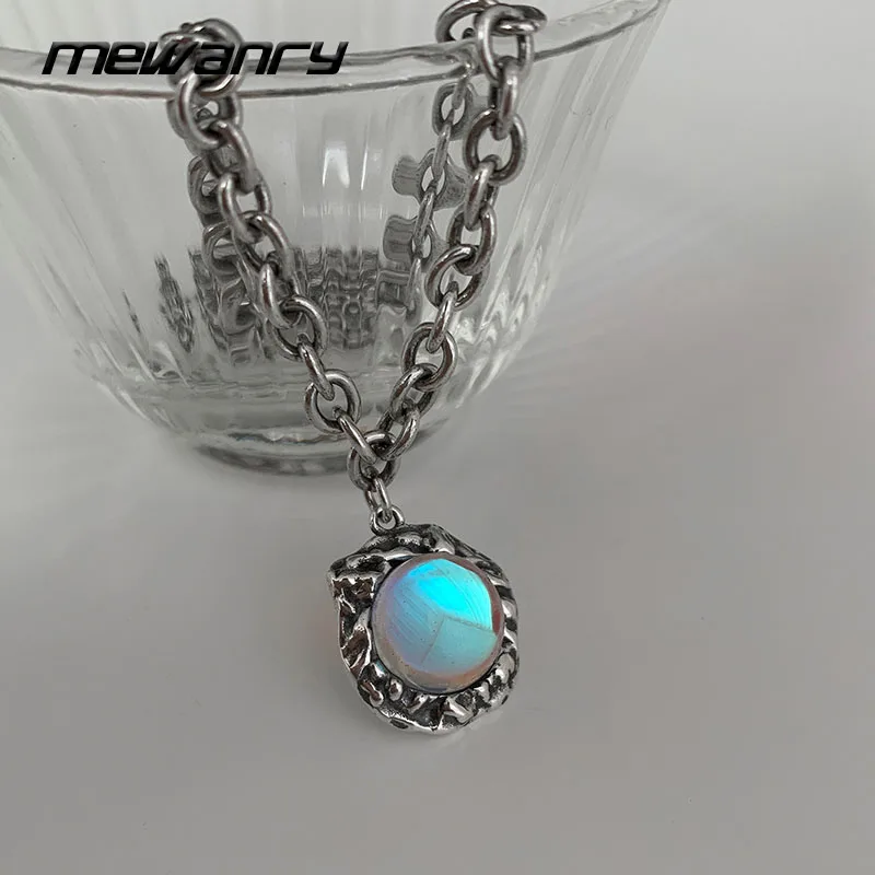 

MEWANRY 925 Sterling Silver Necklace for Women Trendy Elegant Charming Vintage Simple Irregular Stone Thai Silver Party Jewelry