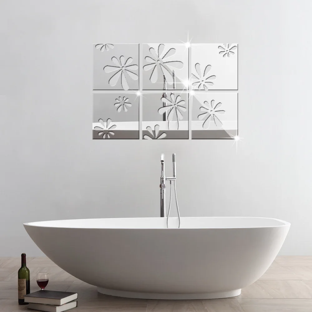 Зеркальный настенный стикер Funlife акриловый Стерео ТВ 3D маленький цветок