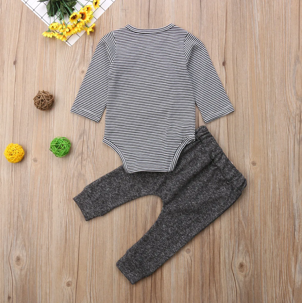 

lioraitiin 0-24M Newborn Kids Baby Boys Tops Long Sleeve Romper Stripe Pants 2Pcs Outfits Set Clothes