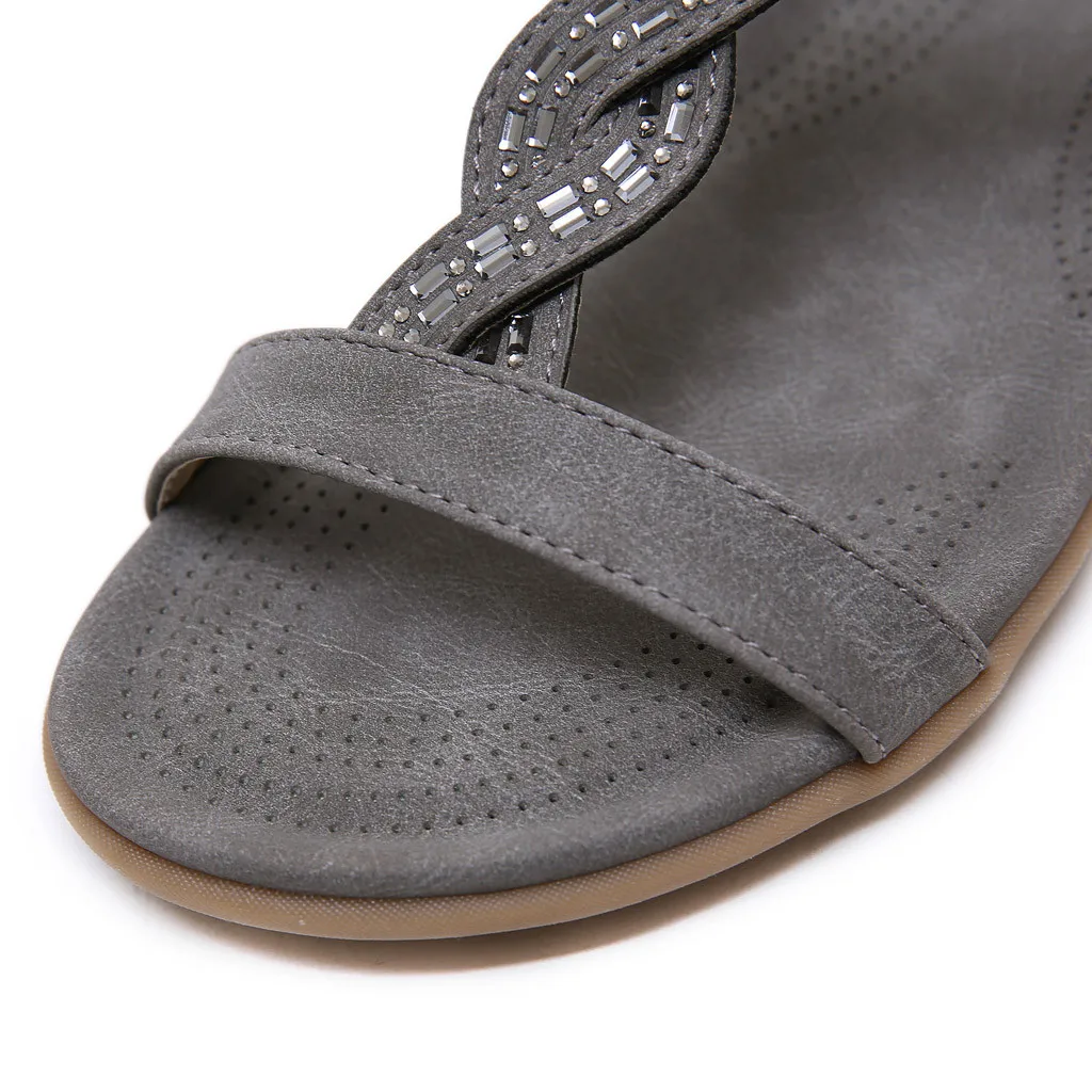 Сандалии для женщин летние туфли лодочки с открытым носом чешские Стразы плоские