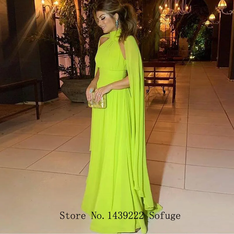 

Muslim Green Halter Evening Dresses Prom Chiffon Pleat Long Vestidos De Fiesta Robe De Soiree Plus Size