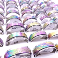 wholesale 100pcslot mix patterns multicolored stainless steel spinner rings for men women fashion jewelry rotating finger bands