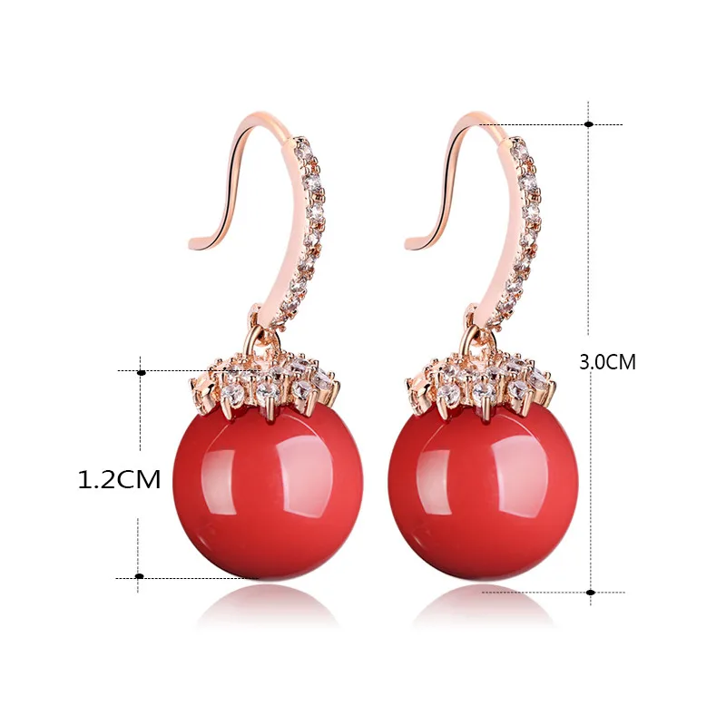 Сережки Красные Большие Коралл Серьги Крупные Шары Женские Свадебные Висячие