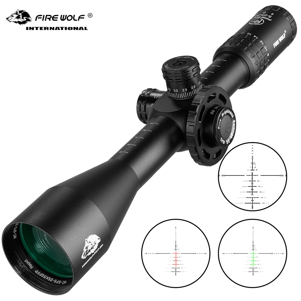 Тактический Большой маховик Fire wolf 5 25X50 FFP оптический прицел для винтовки красный