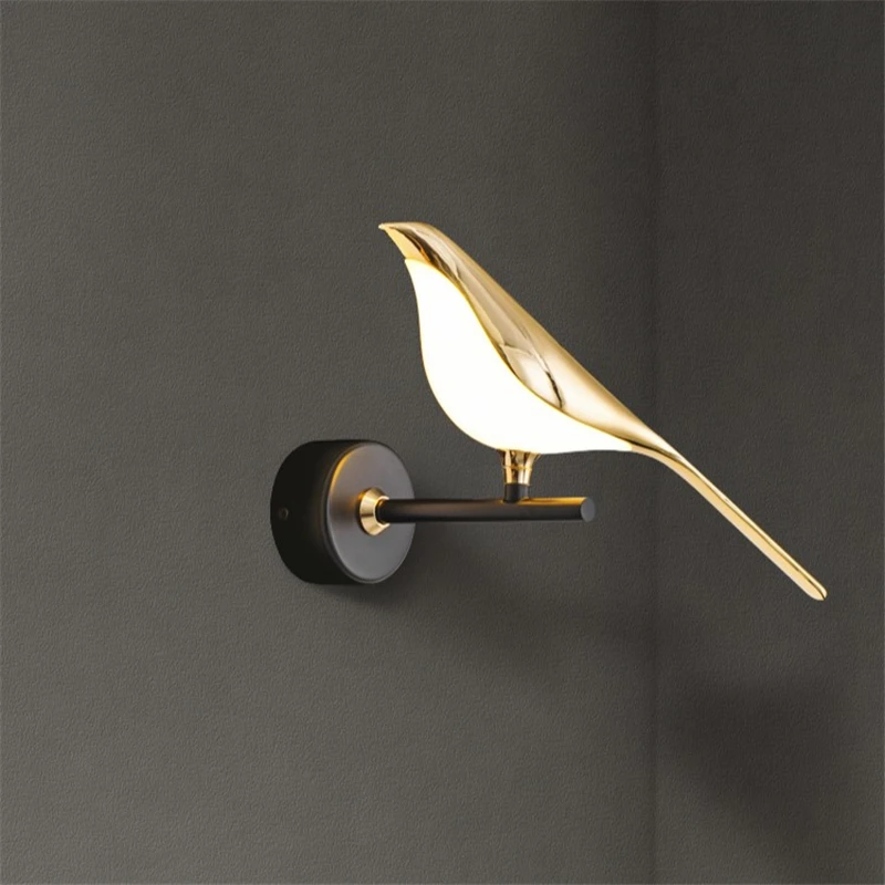 

Postmodern Bird Led Wall Lamp Nordic Plating Gold Acrylic Bedroom Bedside Wall Sconce Hallway Aisle Staircase Wall Light Fixture