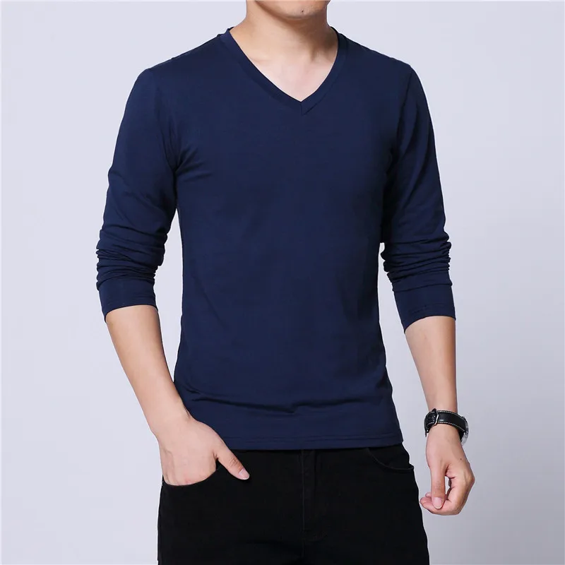 14 Модная мужская футболка Slim Fit Custom t Crease дизайн длинная стильная Роскошная футболка с v-образным вырезом для фитнеса футболка Homme - Цвет: 14