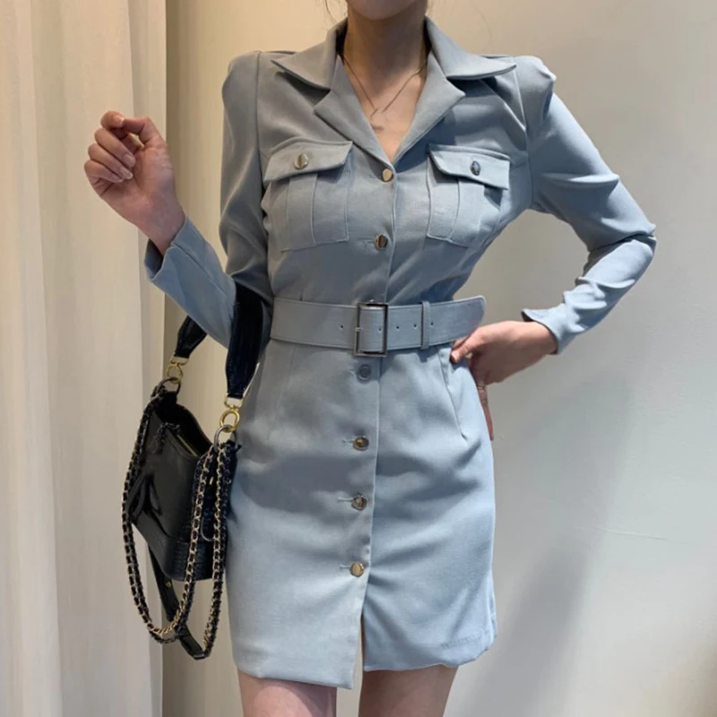

Sashes Shirt Long Sleeve Dress Button Mini Sexy Black Office Pink Korean Short Blue Harajuku Kleider Damen Autumn 2020 Winter