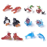 10pcs handmade cute animal lampwork glass pendants dolphin octopus penguin charms beads for bracelet necklace diy jewelry making
