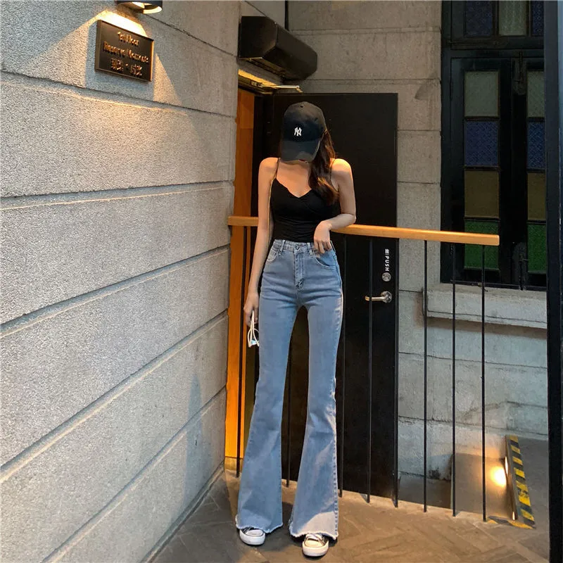 

Mom Black High Waist Flare Jeans Boyfriend Bell Bottom Denim Skinny Woman's Jeans Female Wide Leg Vintage Jeans Plus Size XL