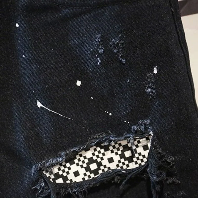 Мужские корейские разноцветные рваные клетчатые повседневные спортивные брюки