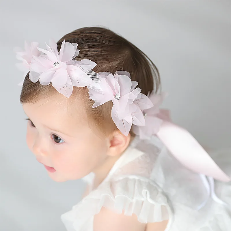 MeryYuer Fashion Princess Hairbands Exquisite Rhinestone Flower Wreath Long Lace Ribbon Headdress Kids Headwear Hair Accessories | Детская