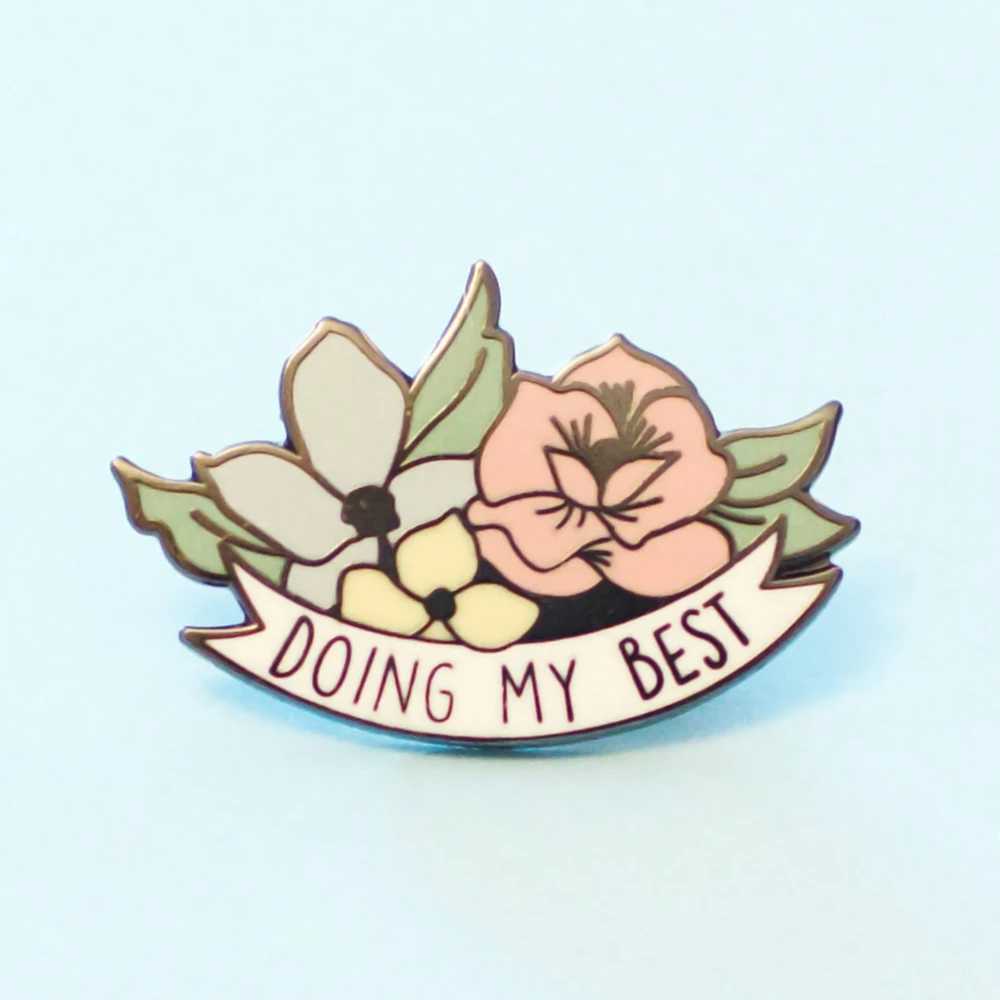 

Doing My Best Pastel Hard Enamel Pin Kawaii Cartoon Plant Flowers Brooch Mental Health Badge Fashion Jewelry Unique Gift