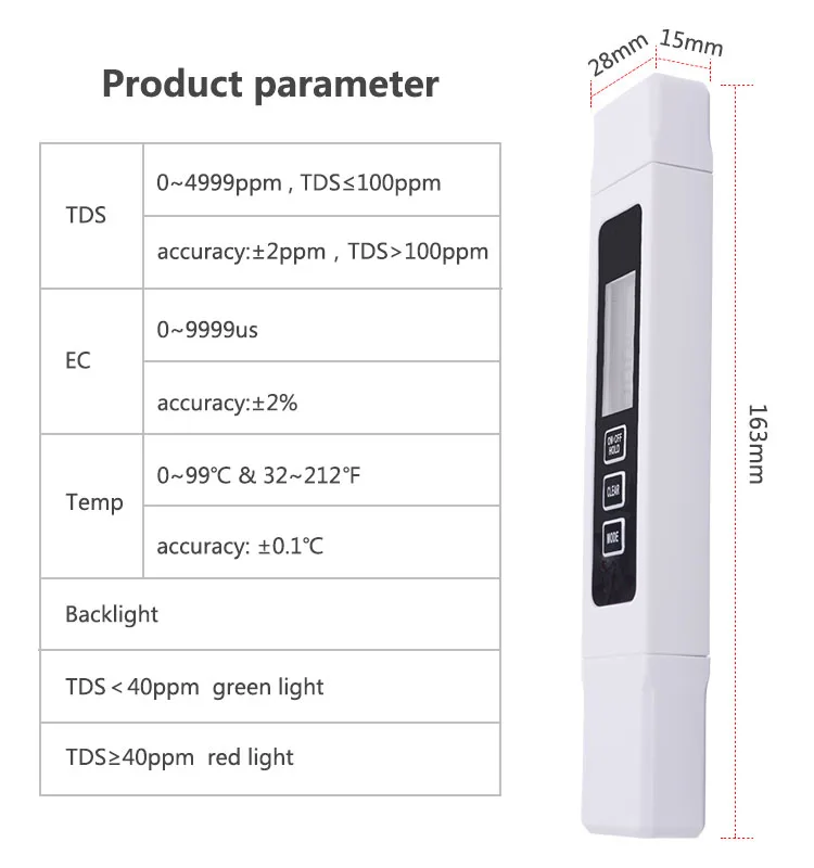 Yieryi TDS ph-метр PH/TDS/EC/TEMP метр цифровой монитор качества воды тестер серии для бассейнов, питьевой воды, аквариумов