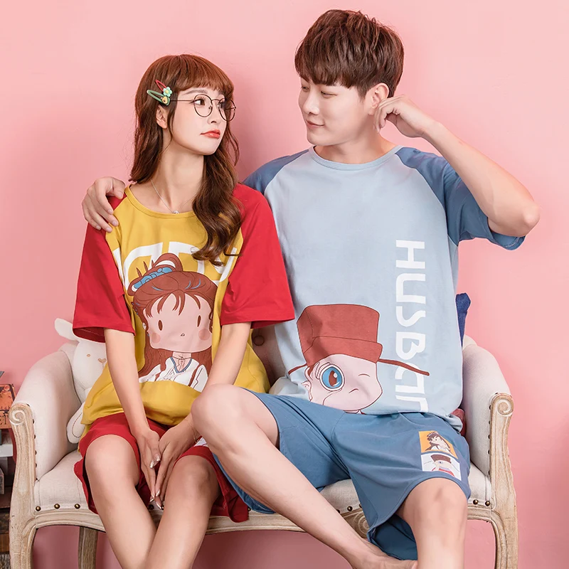 Песня 2021 летние натуральный хлопок пара пижамные комплекты для мужчин и женщин с