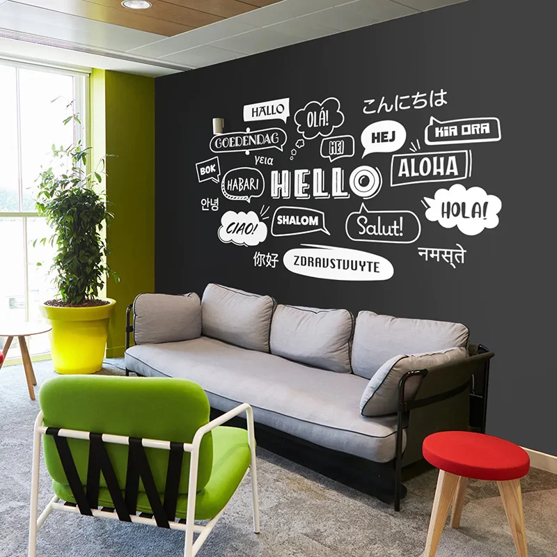 Multi Language Hello Office Wall Decal Vinyl Interior Decoration Office Wall Sticker Business Motivational Wallpaper Murals S436