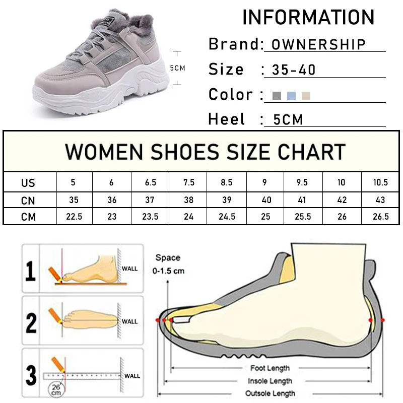 

Winter Women Add Cotton Sneakers Women's Plush Keep Warm Shoes Ladies Lace Up Platform Vulcanized Female Comfortable Footwear