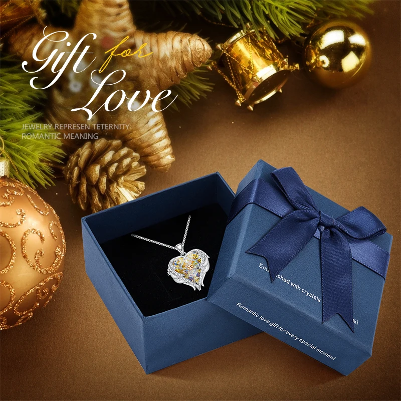 Cdyle готическое черное крыло Ангела Сверкающее красное сердце кристалл от Swarovski Подвеска Ожерелье для Хэллоуина ювелирные изделия подарок - Окраска металла: P0902C in box