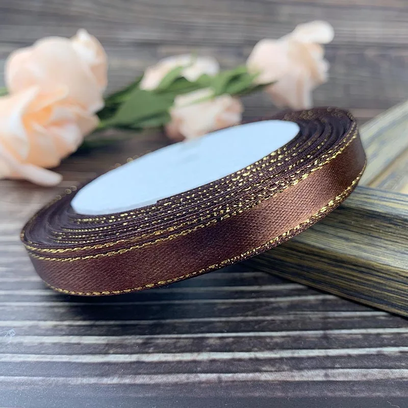 25 ярдов/рулон золото краями сатиновая подарочная лента упаковка Рождественский