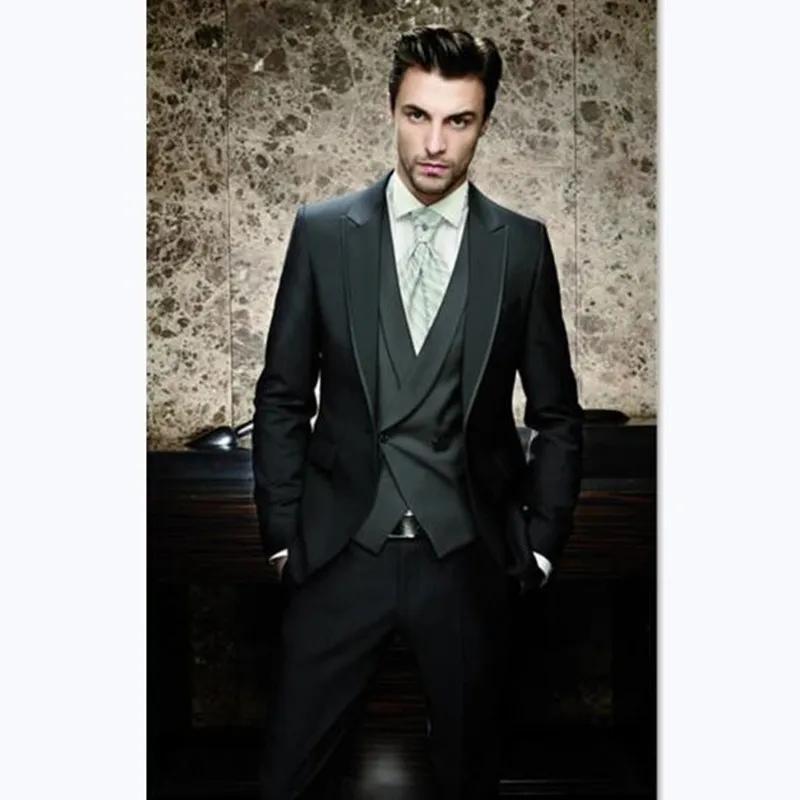 

Новейший дизайн пальто и брюк, ЧЕРНЫЙ Итальянский индивидуальный Свадебный костюм для мужчин, Официальный приталенный смокинг, 3 предмета, ...