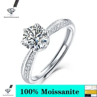 100 925 sterling silver 0 5ct1ct2ct3ct vvs1 d color moissanite wedding anniversary woman moissanite ring adjustable ring