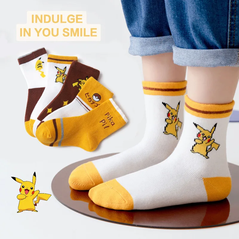 5Pairs Pokemon Pikachu Children Short Socks Anime Cartoon Figure Print Baby Boys Girls Cute Christmas Gifts for kids - купить по