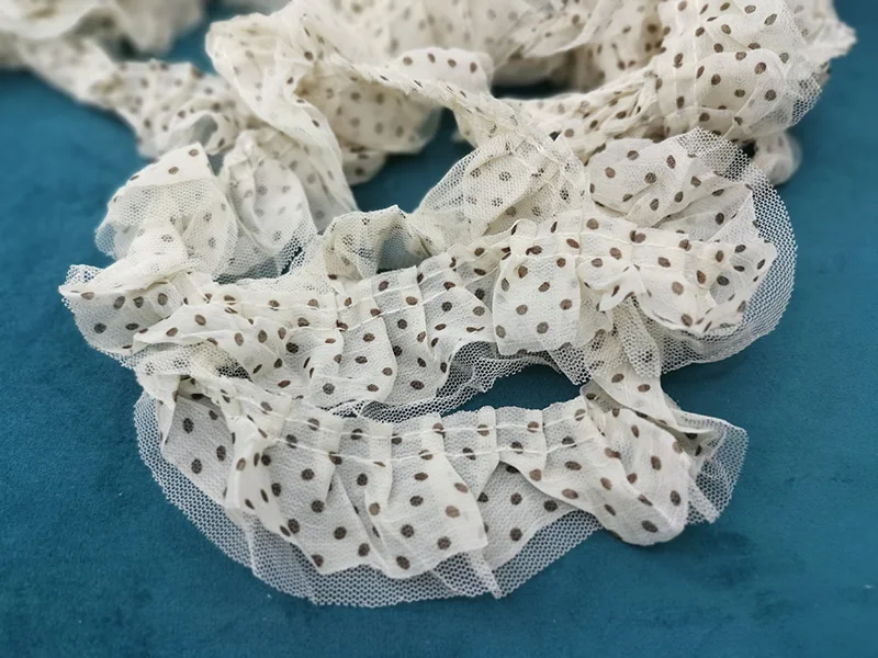 Плиссированная маленькая черная кружевная ткань в горошек 1 м сетчатая отделка