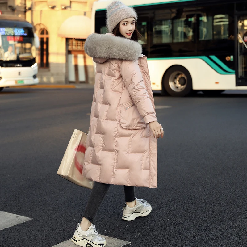 

Женская зимняя куртка высокого качества, 90% белый пуховик на утином пуху, длинная теплая Женская парка с воротником из натурального Лисьего ...