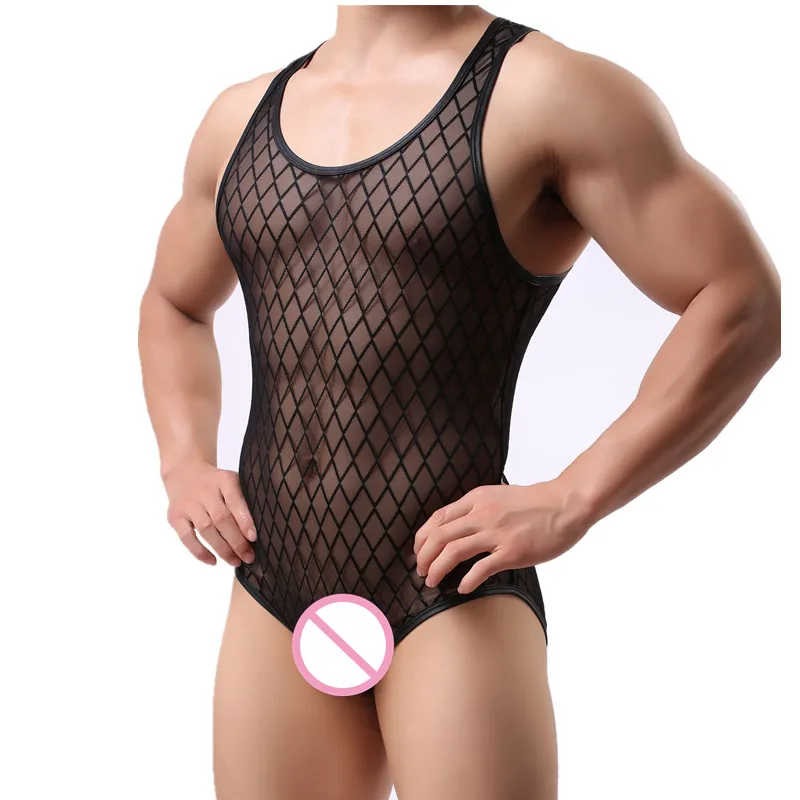 Сексуальное мужское нижнее белье сетчатые прозрачные комбинезоны Цельный боди