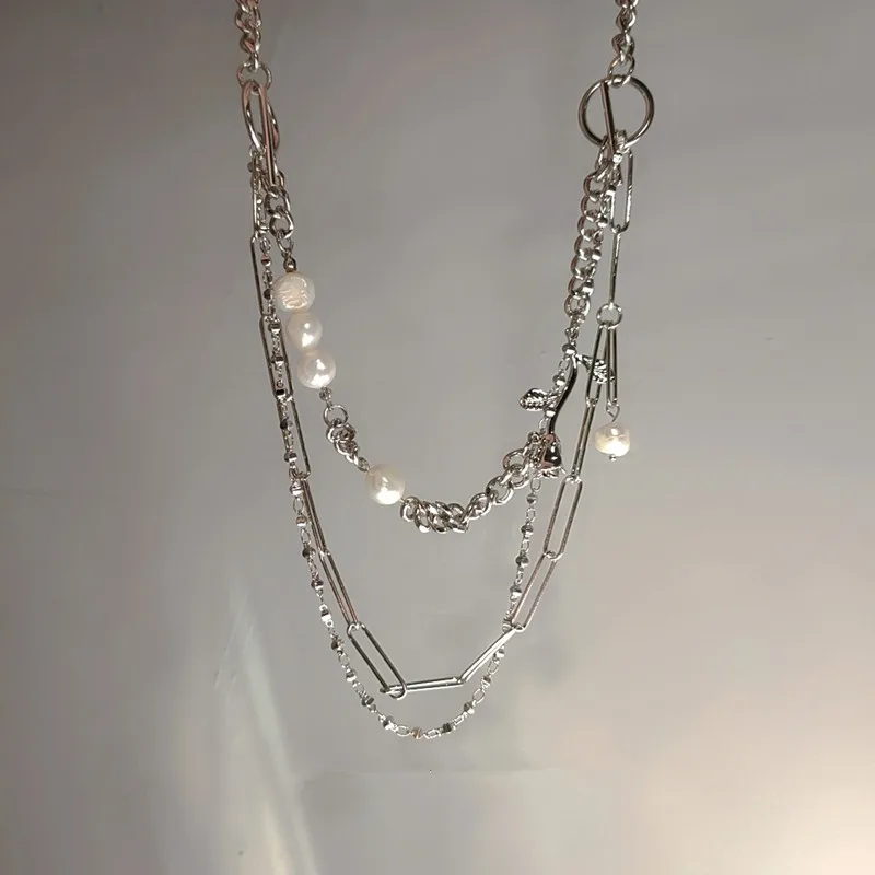 Женская многослойная металлическая цепочка AOMU ожерелье цвета серебро в стиле