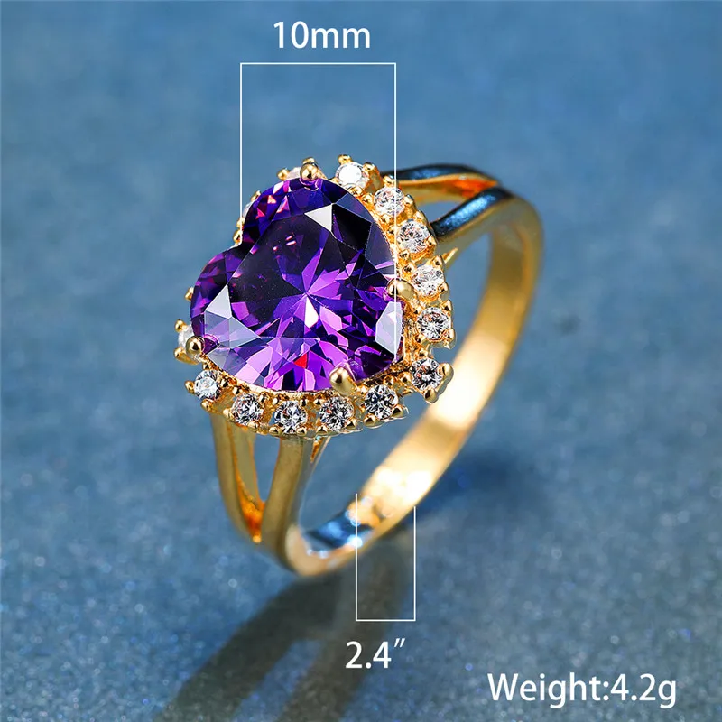 Женское винтажное большое кольцо с фиолетовым кристаллом изысканная Золотая