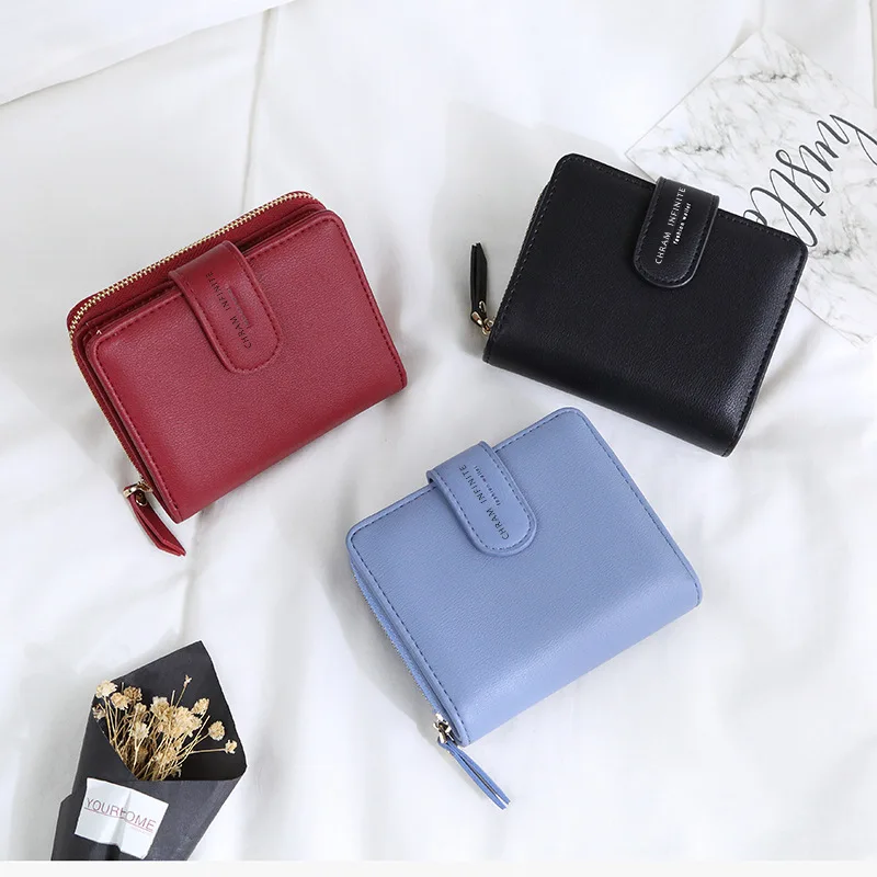 

Women's Wallet Short Zipper Hasp Multifunction Coin Purses Female Solid Color High Quality Cards Holder Clutch Bag