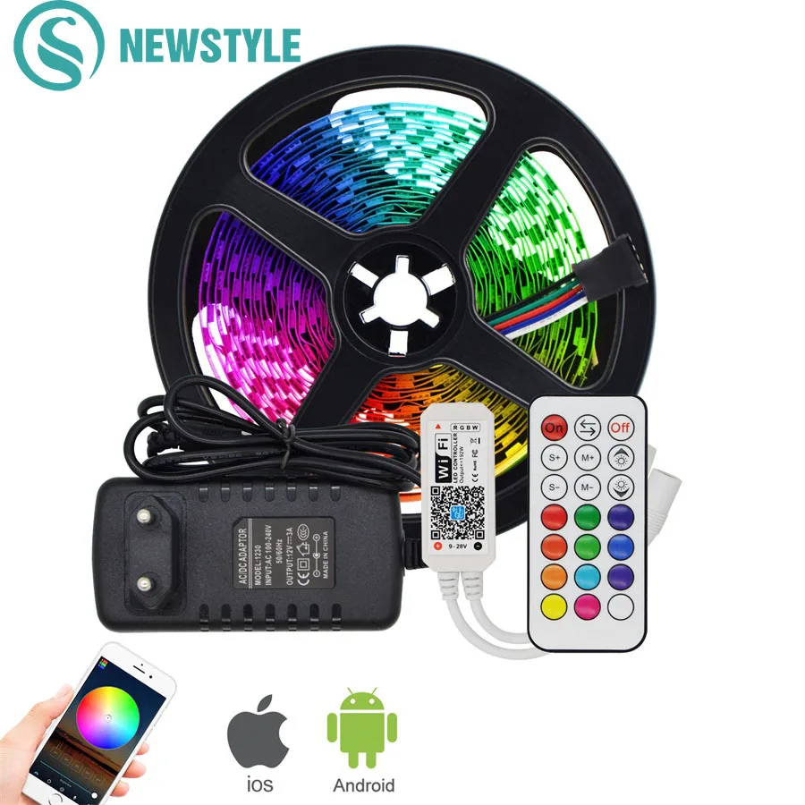 WiFi RGB/RGBW/RGBWW светодиодные полосы света Водонепроницаемый 5050 свет полосы Набор беспроводной смартфон WiFi контроллер 12 В 3A блок питания